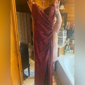 Red high slit prom dress